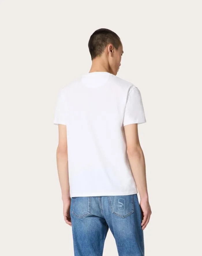 Valentino Tshirts And Sweatshirts Man Cotton Tshirt With Vlogo Signature Patch For Man In Anthracite Anthracite