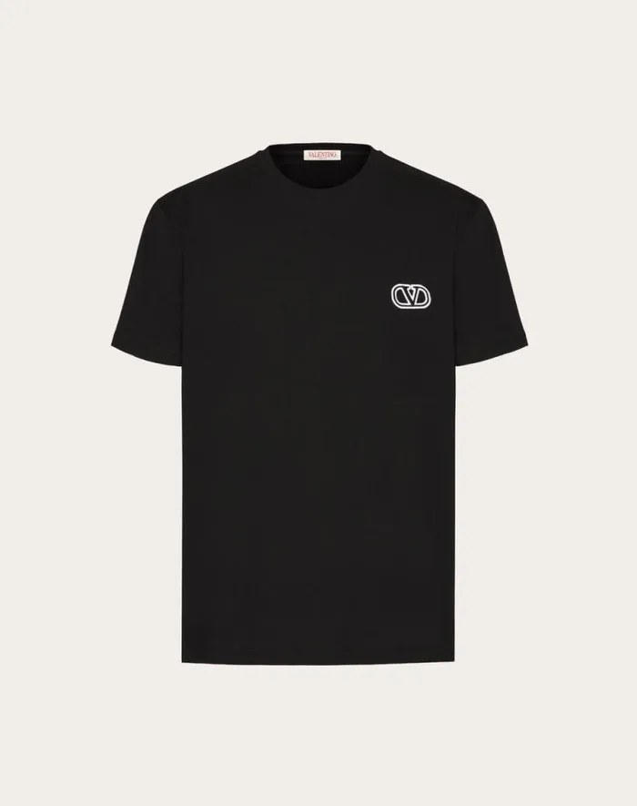 Valentino Tshirts And Sweatshirts Man Cotton Tshirt With Vlogo Signature Patch For Man In Anthracite Anthracite