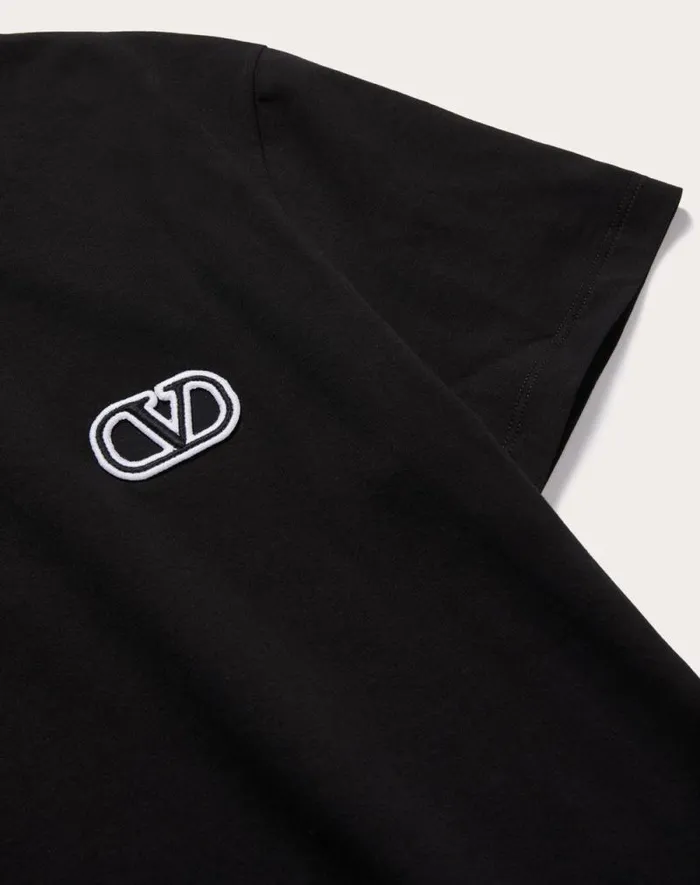 Valentino Tshirts And Sweatshirts Man Cotton Tshirt With Vlogo Signature Patch For Man In Anthracite Anthracite