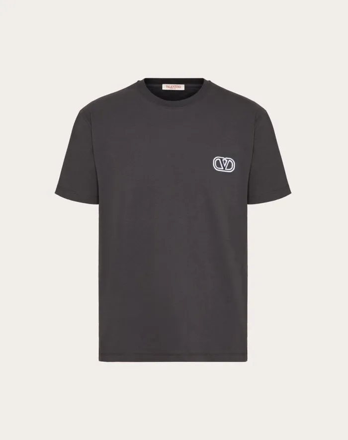 Valentino Tshirts And Sweatshirts Man Cotton Tshirt With Vlogo Signature Patch For Man In Anthracite Anthracite