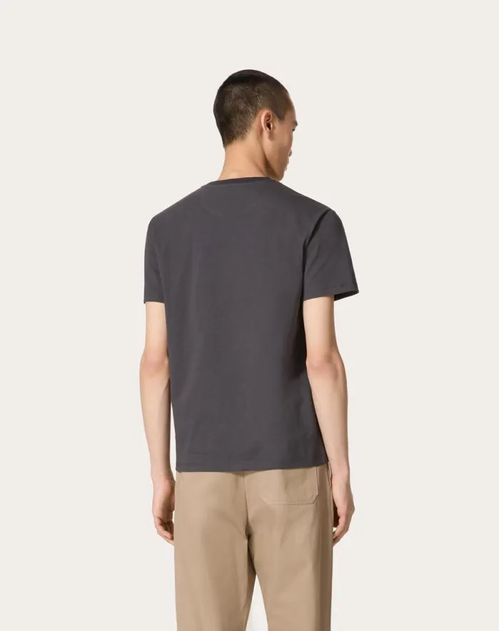 Valentino Tshirts And Sweatshirts Man Cotton Tshirt With Vlogo Signature Patch For Man In Anthracite Anthracite
