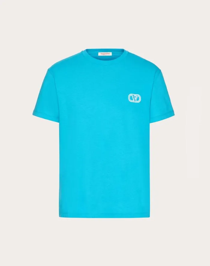 Valentino Tshirts And Sweatshirts Man Cotton Tshirt With Vlogo Signature Patch For Man In Anthracite Anthracite