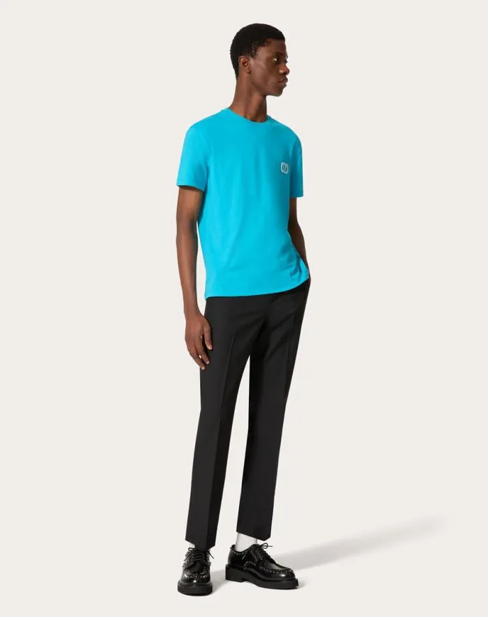 Valentino Tshirts And Sweatshirts Man Cotton Tshirt With Vlogo Signature Patch For Man In Anthracite Anthracite