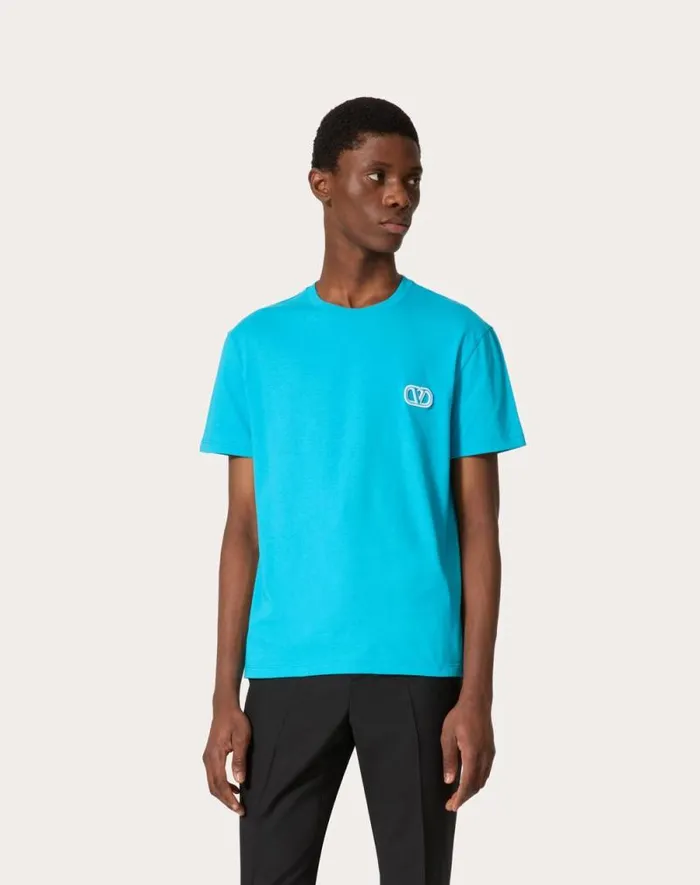 Valentino Tshirts And Sweatshirts Man Cotton Tshirt With Vlogo Signature Patch For Man In Anthracite Anthracite