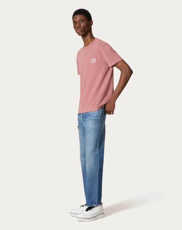 Valentino Tshirts And Sweatshirts Man Cotton Tshirt With Vlogo Signature Patch For Man In Mint Mint
