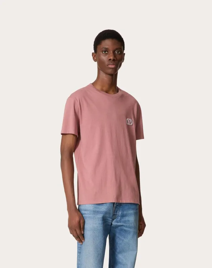 Valentino Tshirts And Sweatshirts Man Cotton Tshirt With Vlogo Signature Patch For Man In Mint Mint
