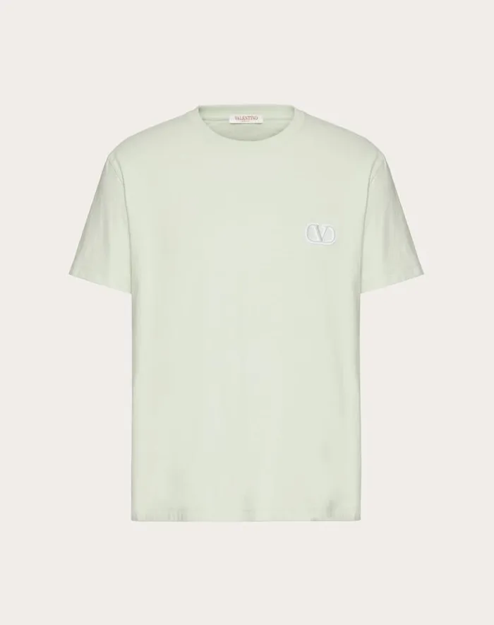 Valentino Tshirts And Sweatshirts Man Cotton Tshirt With Vlogo Signature Patch For Man In Mint Mint