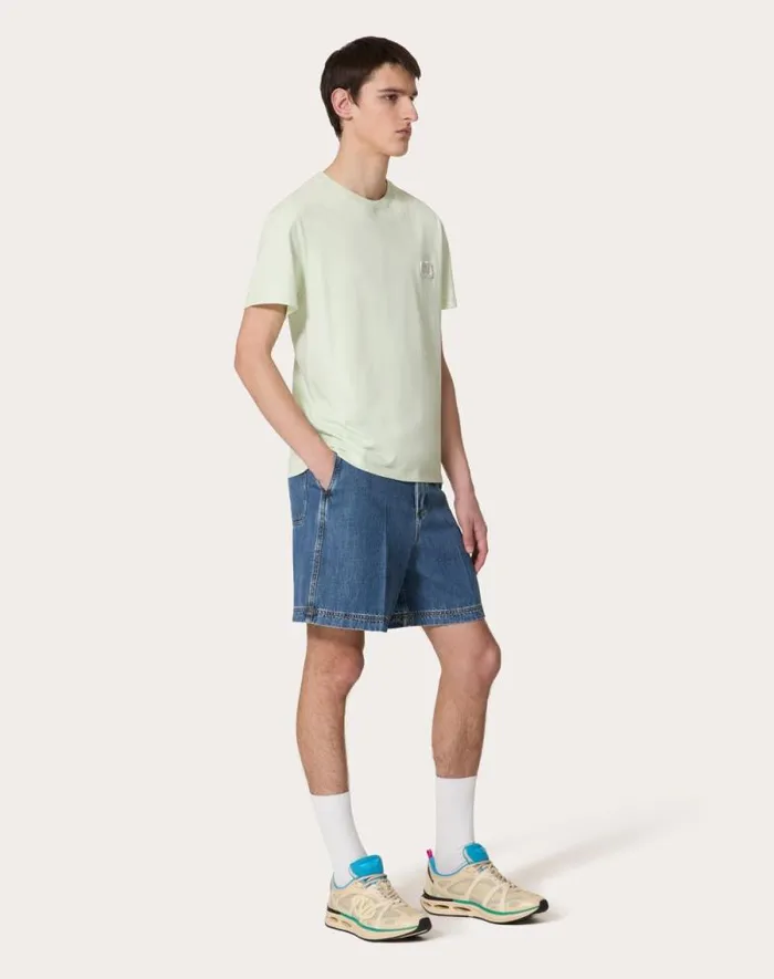 Valentino Tshirts And Sweatshirts Man Cotton Tshirt With Vlogo Signature Patch For Man In Mint Mint