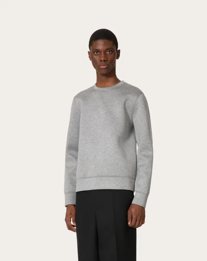Valentino Tshirts And Sweatshirts Man Neoprene Crewneck Sweater For Man In Grey Grey Valentino Tshirts And Sweatshirts Man Neoprene Crewneck Sweater For Man In Grey Grey