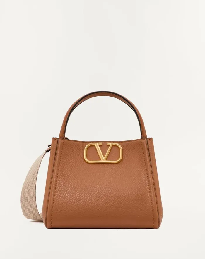 Valentino Top Handle Bags Woman Valentino Garavani Alltime Medium Handbag In Grainy Calfskin For Woman In Almond Almond Valentino Top Handle Bags Woman Valentino Garavani Alltime Medium Handbag In Grainy Calfskin For Woman In Almond Almond