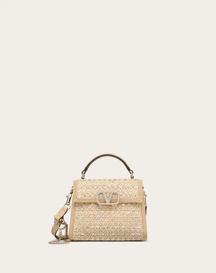 Valentino Top Handle Bags Woman Valentino Garavani Vsling Mini Embroidered Handbag For Woman In Naturalcrystalbeige Naturalcrystalbeige