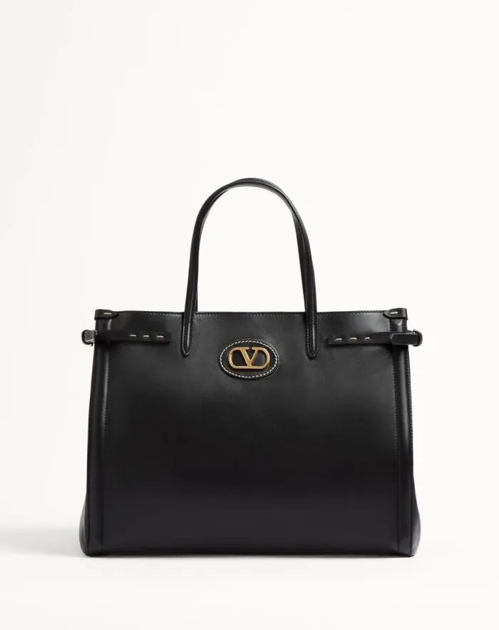 Valentino Totes Woman Valentino Garavani Antibes Medium Calfskin Shopping Bag For Woman In Black Black