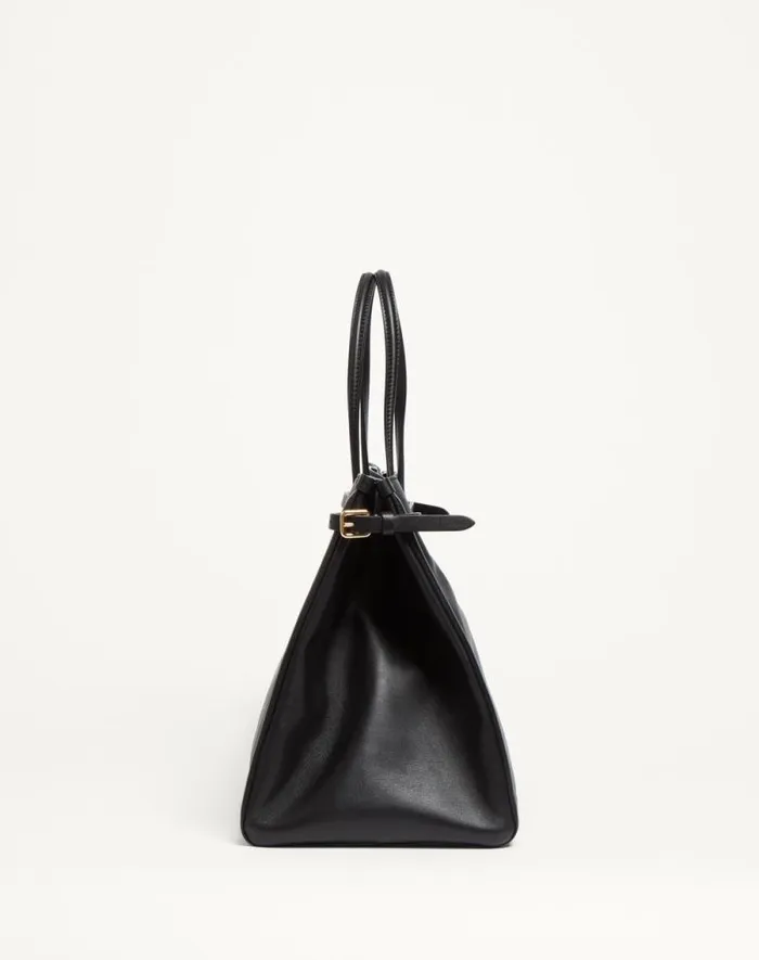 Valentino Totes Woman Valentino Garavani Antibes Medium Calfskin Shopping Bag For Woman In Black Black Valentino Totes Woman Valentino Garavani Antibes Medium Calfskin Shopping Bag For Woman In Black Black
