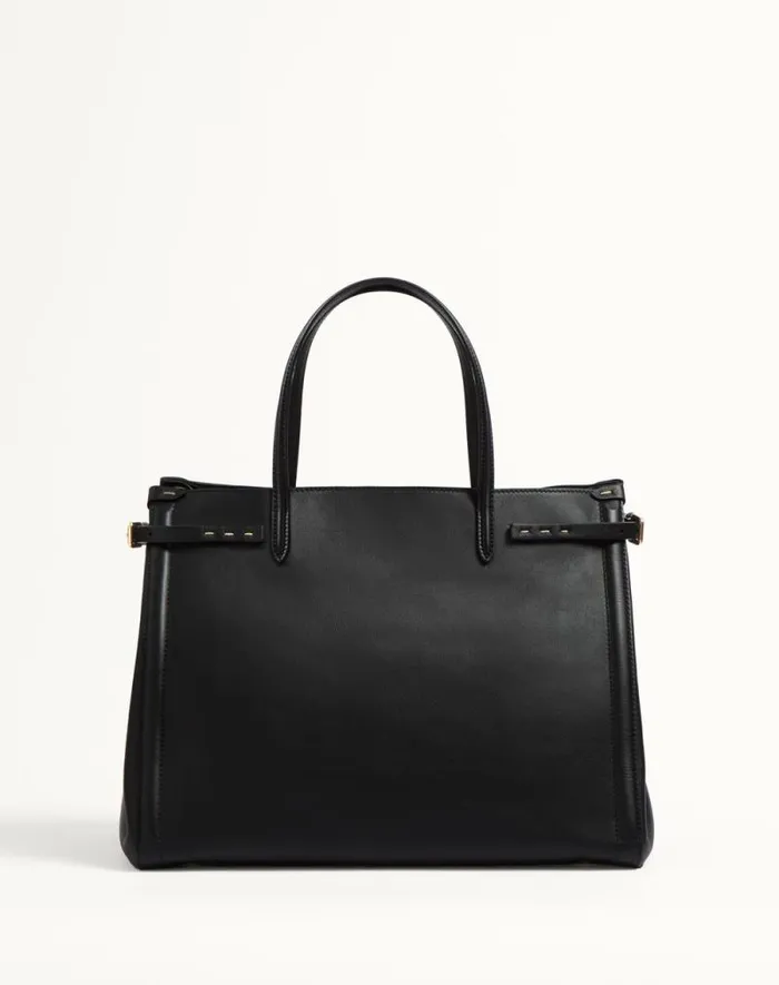 Valentino Totes Woman Valentino Garavani Antibes Medium Calfskin Shopping Bag For Woman In Black Black Valentino Totes Woman Valentino Garavani Antibes Medium Calfskin Shopping Bag For Woman In Black Black