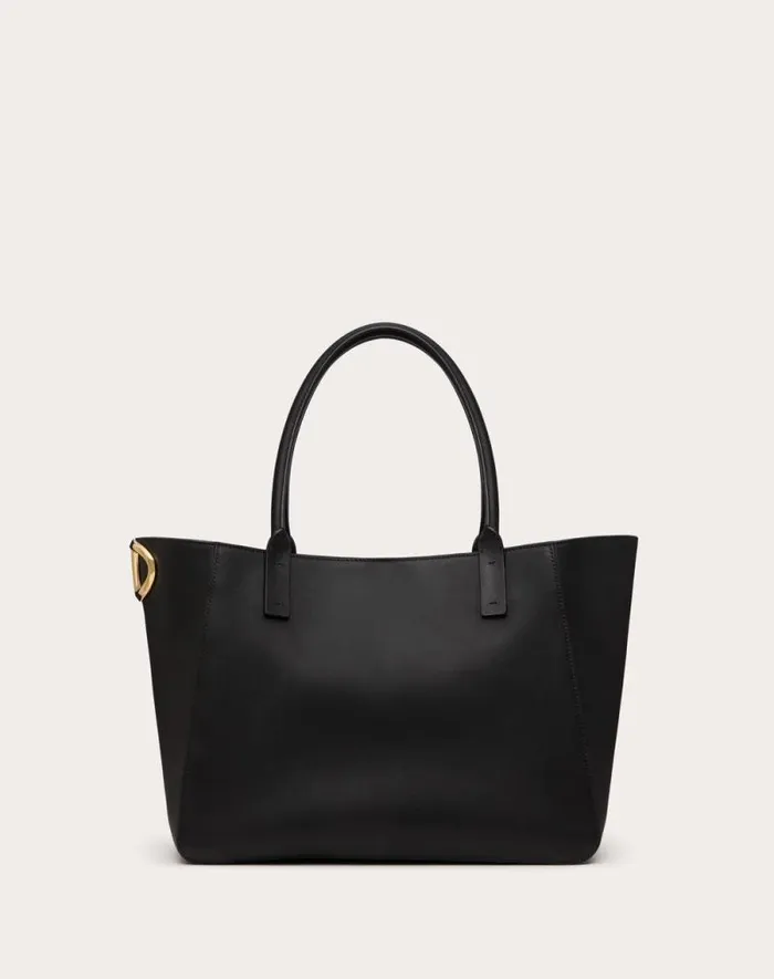 Valentino Totes Woman Vlogo Side Shopping Bag In Nappa Calfskin For Woman In Tobacco Tobacco