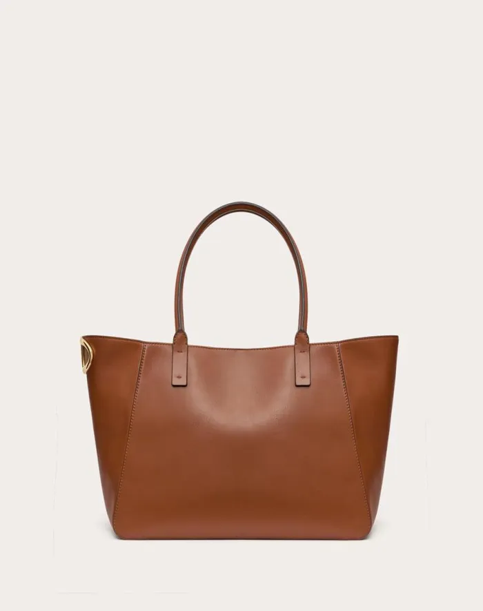 Valentino Totes Woman Vlogo Side Shopping Bag In Nappa Calfskin For Woman In Tobacco Tobacco Valentino Totes Woman Vlogo Side Shopping Bag In Nappa Calfskin For Woman In Tobacco Tobacco