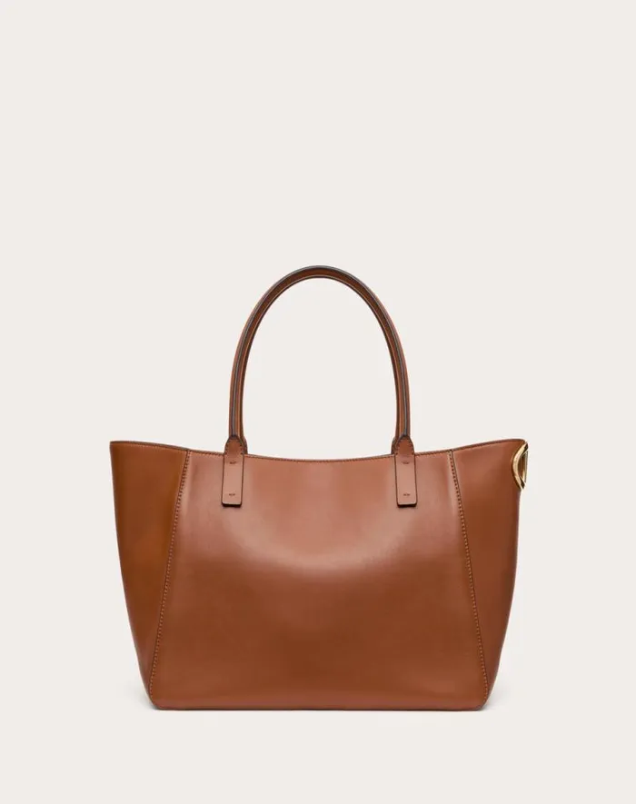 Valentino Totes Woman Vlogo Side Shopping Bag In Nappa Calfskin For Woman In Tobacco Tobacco Valentino Totes Woman Vlogo Side Shopping Bag In Nappa Calfskin For Woman In Tobacco Tobacco