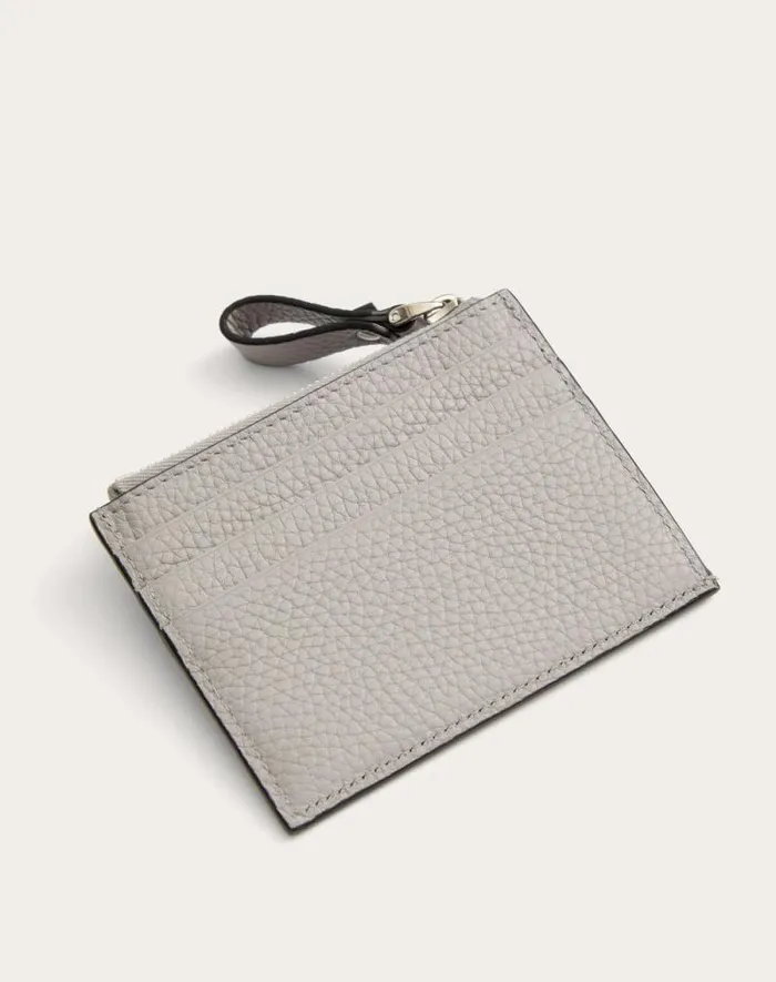 Valentino Wallets And Small Leather Goods Woman Rockstud Grainy Calfskin Cardholder With Zipper For Woman In Grey Grey Valentino Wallets And Small Leather Goods Woman Rockstud Grainy Calfskin Cardholder With Zipper For Woman In Grey Grey