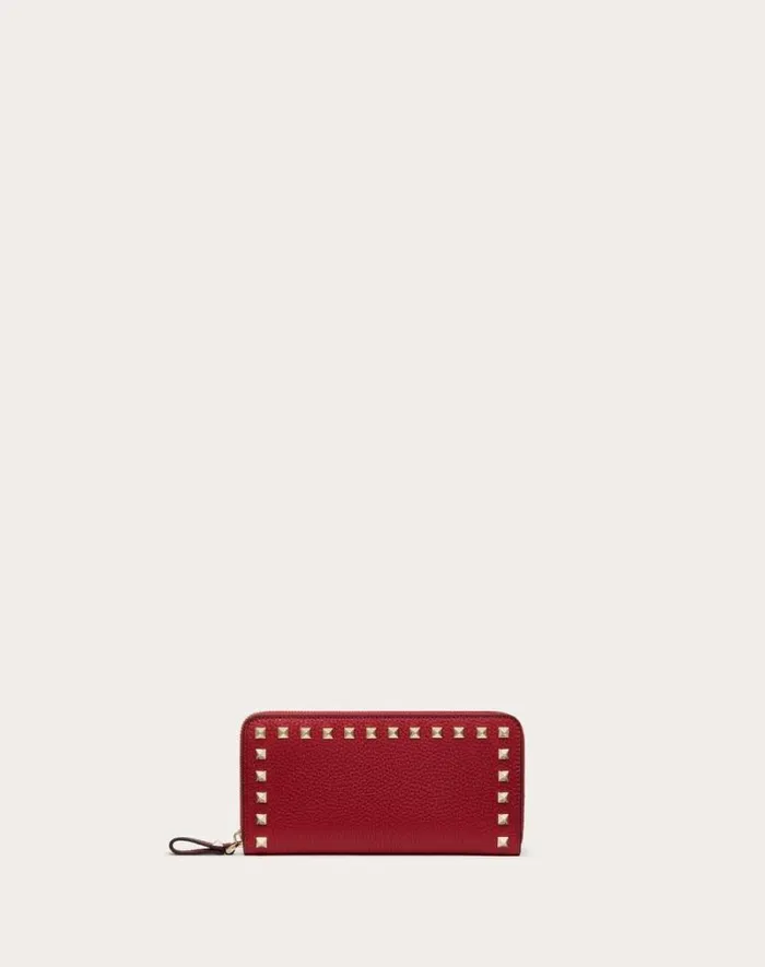 Valentino Wallets And Small Leather Goods Woman Rockstud Grainy Calfskin Zippered Wallet For Woman In Black Black Valentino Wallets And Small Leather Goods Woman Rockstud Grainy Calfskin Zippered Wallet For Woman In Black Black