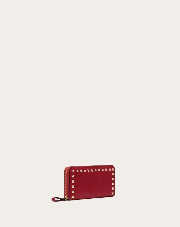 Valentino Wallets And Small Leather Goods Woman Rockstud Grainy Calfskin Zippered Wallet For Woman In Black Black Valentino Wallets And Small Leather Goods Woman Rockstud Grainy Calfskin Zippered Wallet For Woman In Black Black