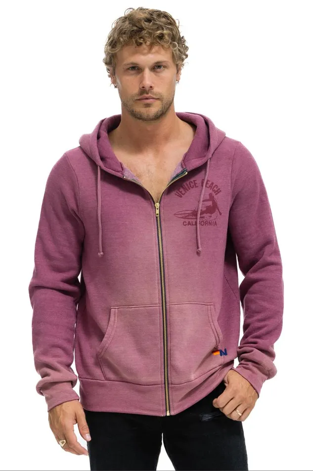 Venice Surfer Zip Hoodie 8211 Faded Berry WomenMen Aviator Nation Hoodies