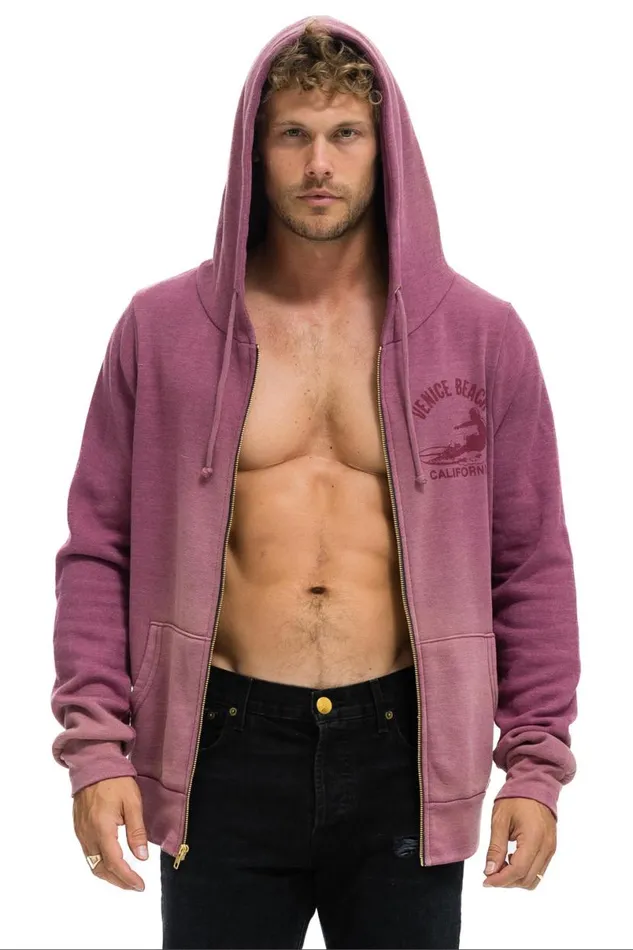 Venice Surfer Zip Hoodie 8211 Faded Berry WomenMen Aviator Nation Hoodies