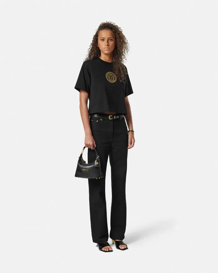 Versace Tag Hobo Handbag Blackgold Women Versace Top Handle