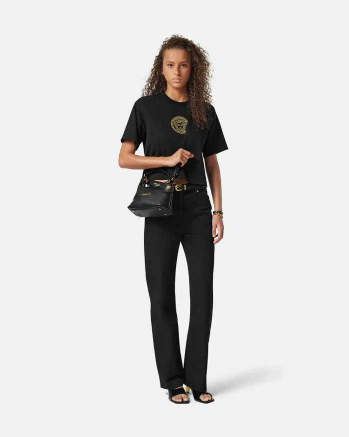 Versace Tag Hobo Handbag Blackgold Women Versace Top Handle
