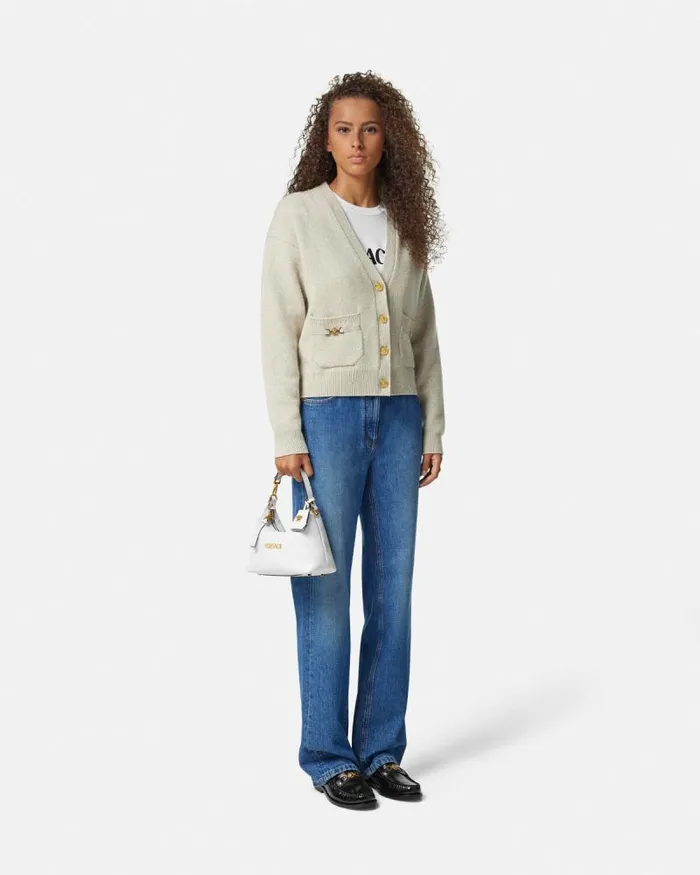 Versace Tag Hobo Handbag White Women Versace Top Handle