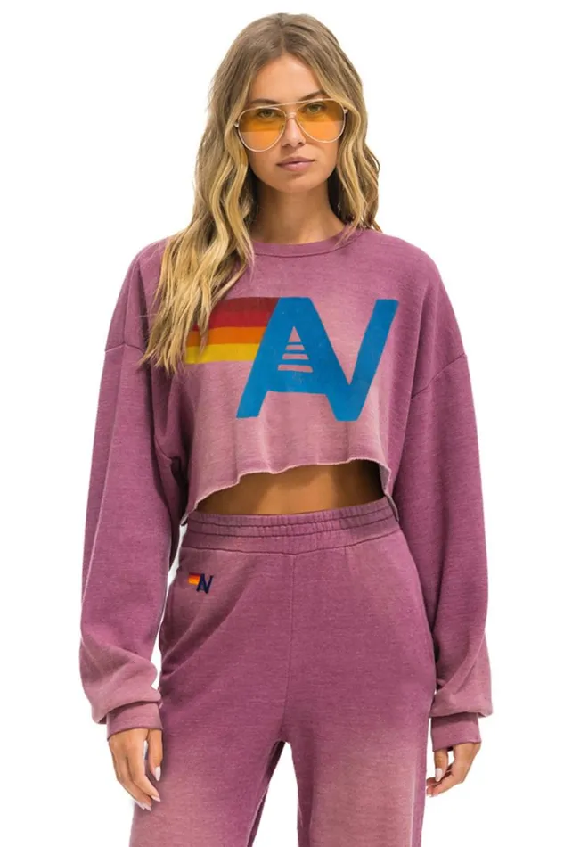 Vintage Logo Cropped Crew Sweatshirt Relaxed 8211 Faded Berry Women Aviator Nation Sweatshirts Vintage Logo Cropped Crew Sweatshirt Relaxed 8211 Faded Berry Women Aviator Nation Sweatshirts