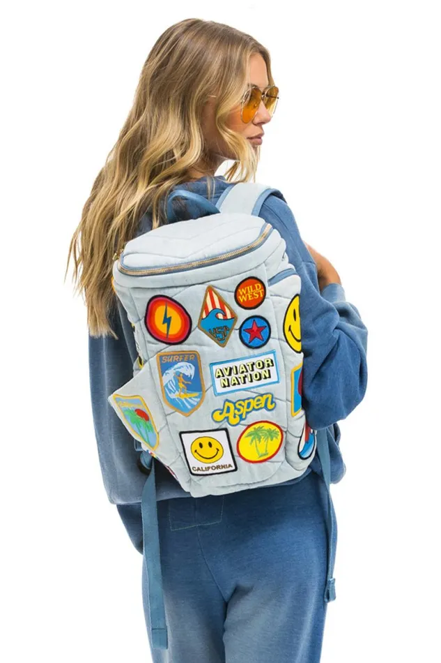 Vintage Patch Denim Puffer Backpack 8211 Super Light Vintage WomenMen Aviator Nation Backpacks