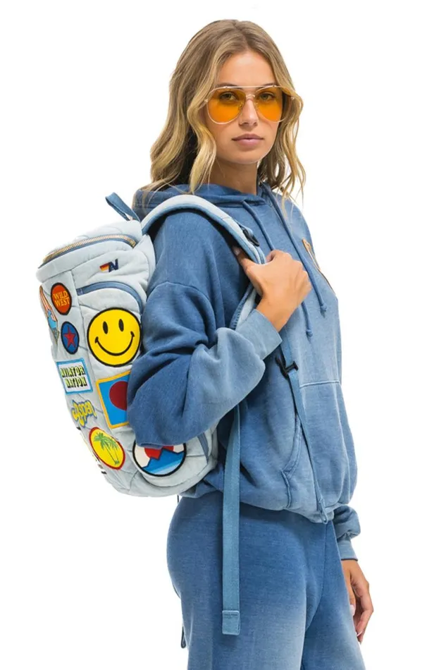 Vintage Patch Denim Puffer Backpack 8211 Super Light Vintage WomenMen Aviator Nation Backpacks