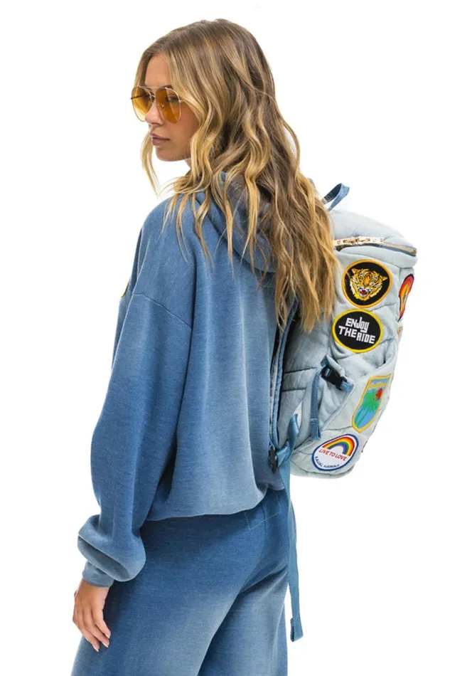 Vintage Patch Denim Puffer Backpack 8211 Super Light Vintage WomenMen Aviator Nation Backpacks