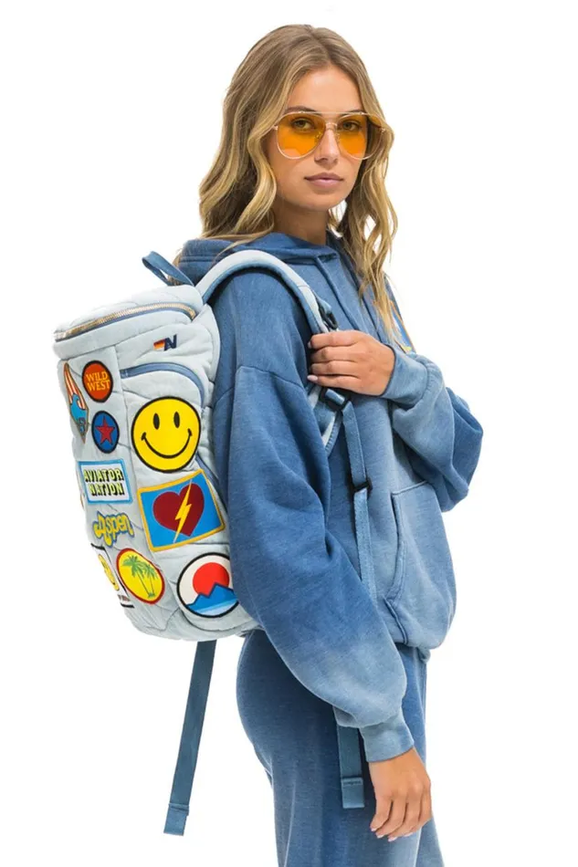 Vintage Patch Denim Puffer Backpack 8211 Super Light Vintage WomenMen Aviator Nation Backpacks