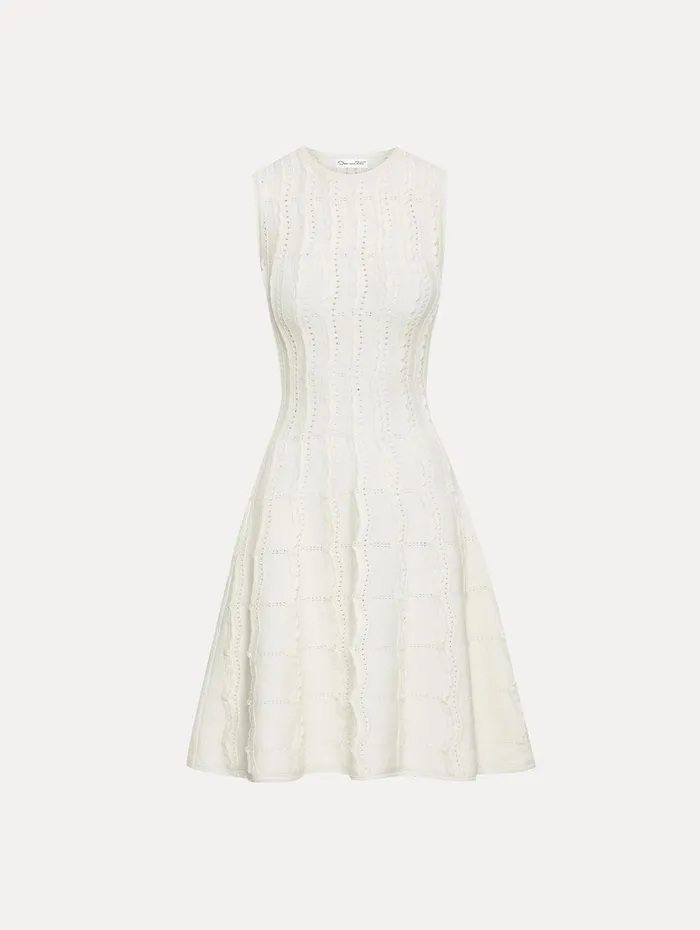 Wave Knit Fit and Flare Dress Ivory Women Oscar De La Renta Dresses