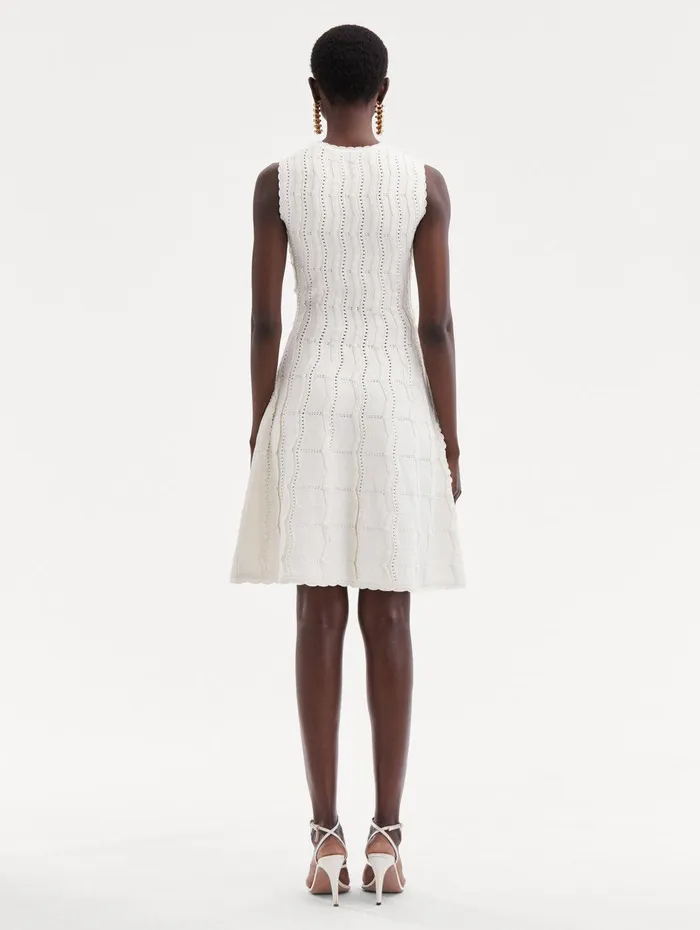 Wave Knit Fit and Flare Dress Ivory Women Oscar De La Renta Dresses Wave Knit Fit and Flare Dress Ivory Women Oscar De La Renta Dresses