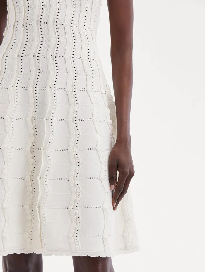Wave Knit Fit and Flare Dress Ivory Women Oscar De La Renta Dresses Wave Knit Fit and Flare Dress Ivory Women Oscar De La Renta Dresses