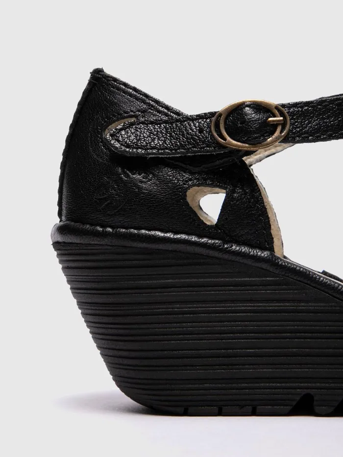 Wedge Sandals YUNA BLACK Women Fly London Sandals