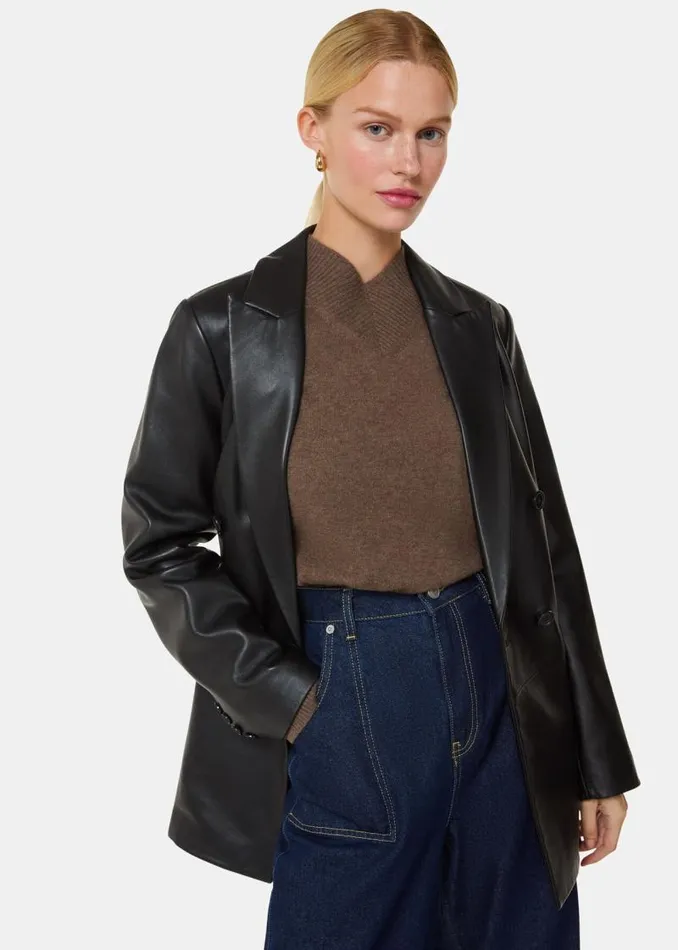 Whistles Coats and Jackets Black Aliza Waisted Leather Blazer 8211 Women