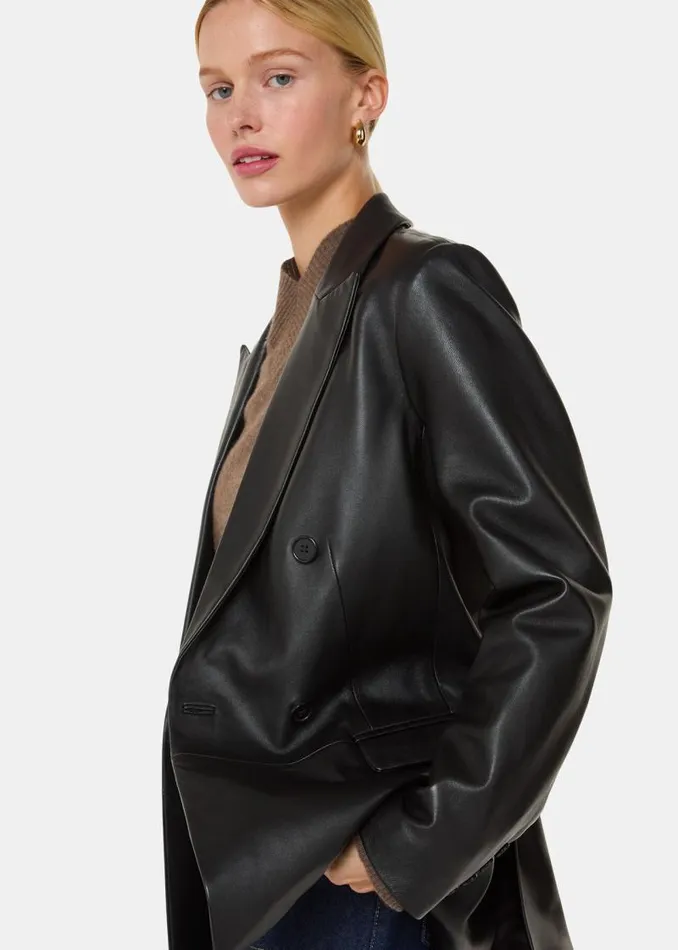 Whistles Coats and Jackets Black Aliza Waisted Leather Blazer 8211 Women