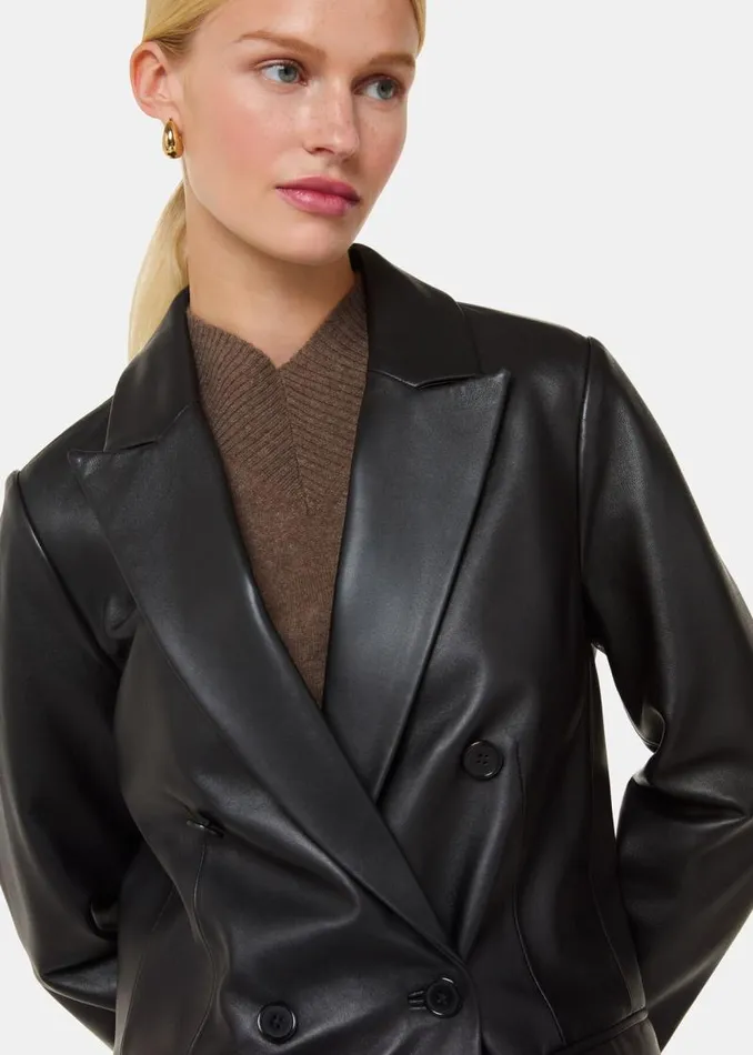 Whistles Coats and Jackets Black Aliza Waisted Leather Blazer 8211 Women