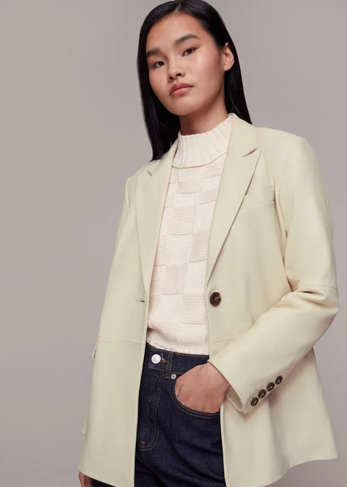 Whistles Coats and Jackets Ivory Stina Leather Blazer 8211 Women