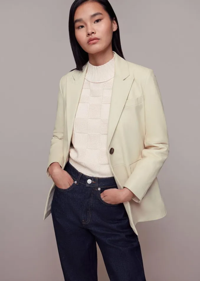 Whistles Coats and Jackets Ivory Stina Leather Blazer 8211 Women