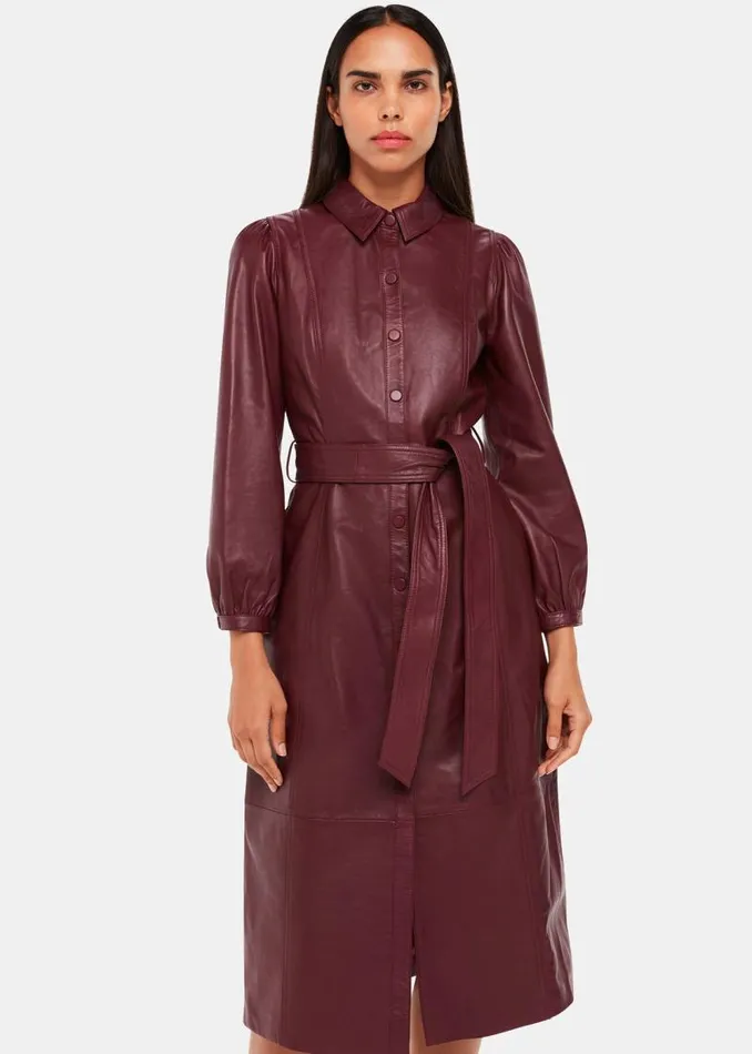 Whistles Dresses Burgundy Phoebe Leather Shirt Dress 8211 Women