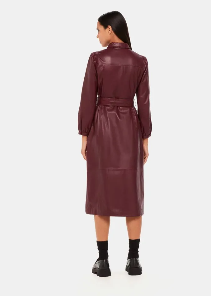 Whistles Dresses Burgundy Phoebe Leather Shirt Dress 8211 Women