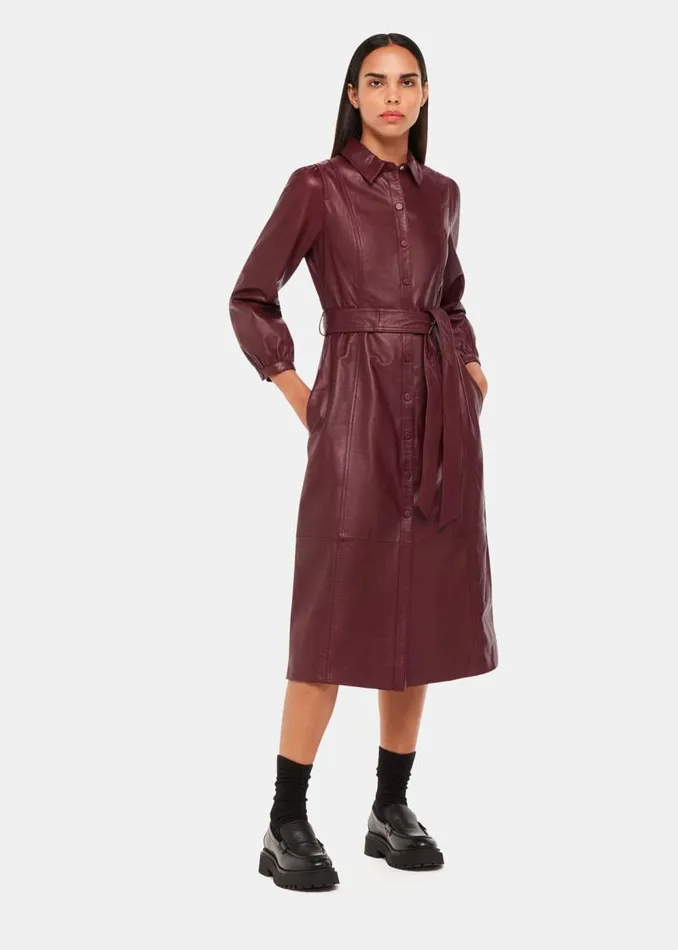 Whistles Dresses Burgundy Phoebe Leather Shirt Dress 8211 Women