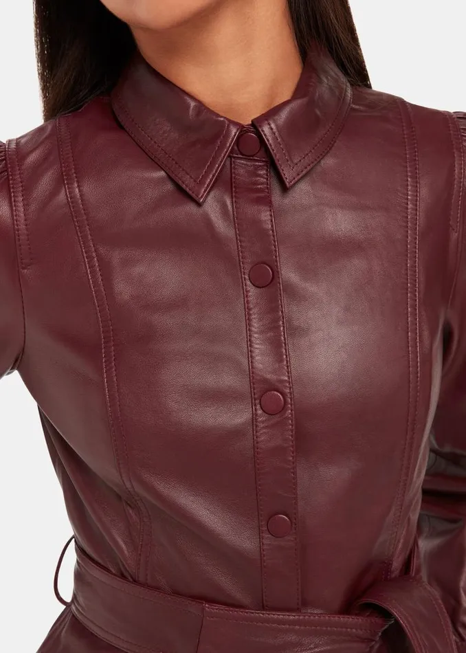 Whistles Dresses Burgundy Phoebe Leather Shirt Dress 8211 Women
