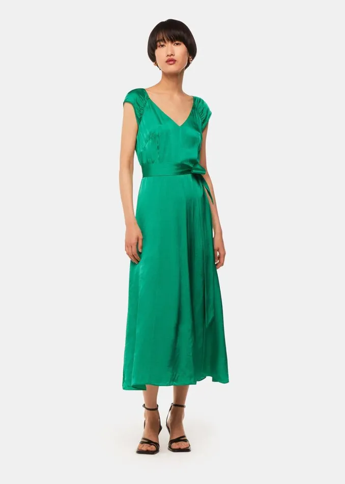 Whistles Dresses Green Arie Hammered Satin Midi Dress 8211 Women