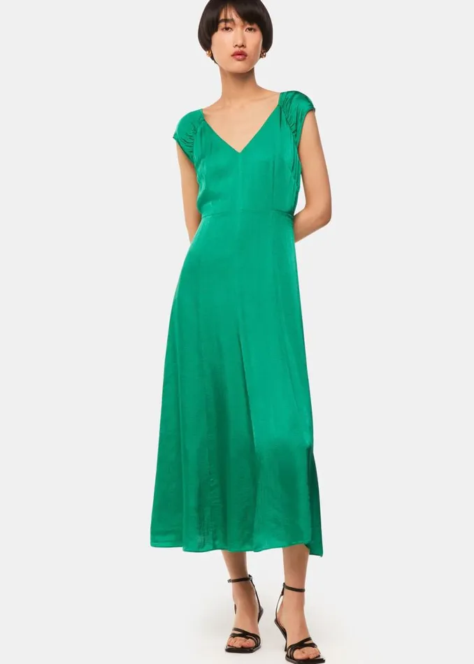 Whistles Dresses Green Arie Hammered Satin Midi Dress 8211 Women