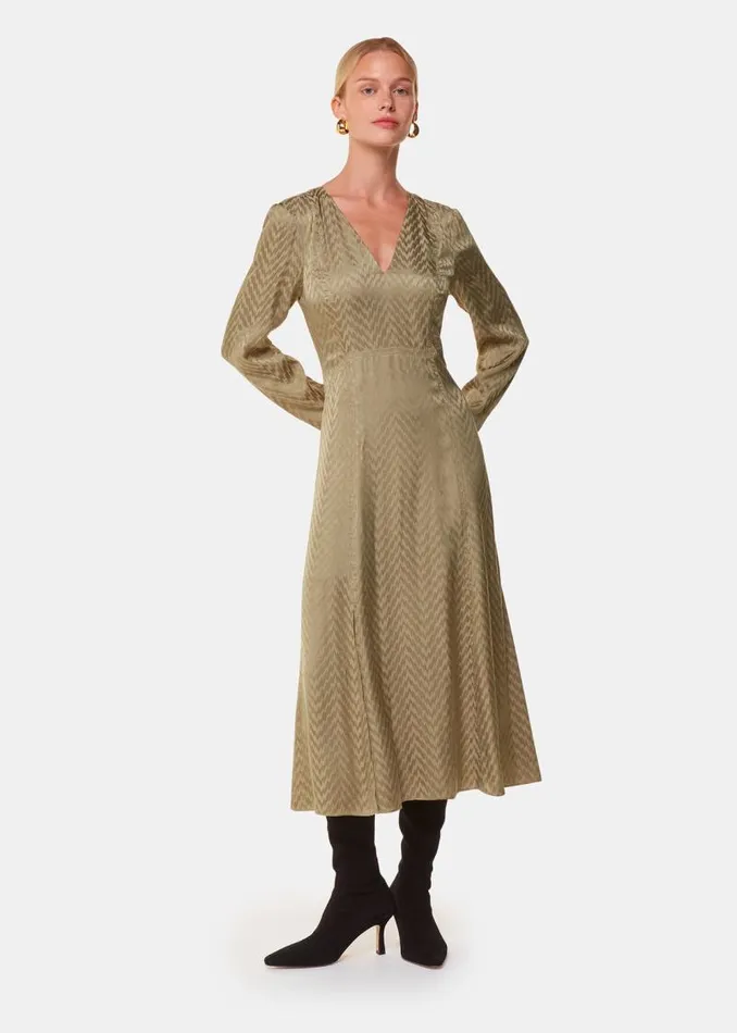 Whistles Dresses Khaki Jacquard Zig Zag Print Dress 8211 Women
